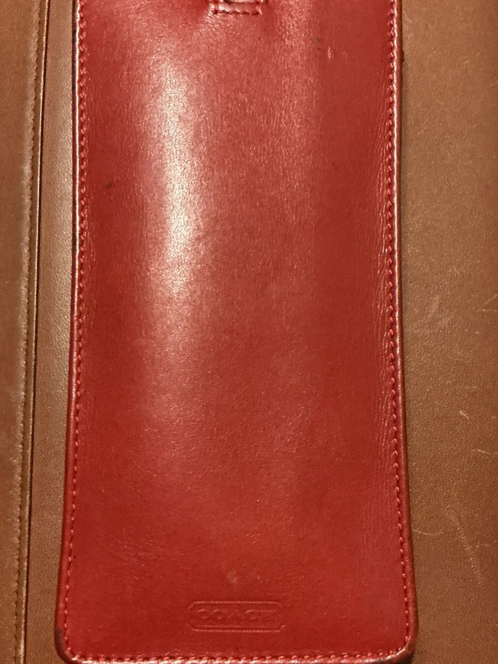 Coach Red Leather Phone Sleeve with Brown Trim
